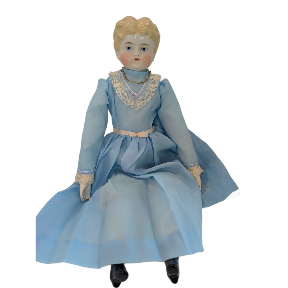 Vintage 21" Kling Porcelain Doll in Blue Dress | Antique Collectible - Free Ship